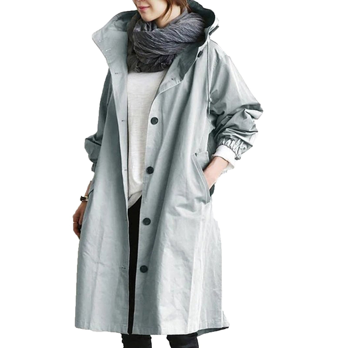 Lange Damenregenjacke Elise – Trendy Herbstjacke mit Kapuze