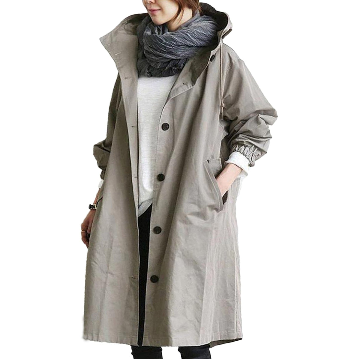 Lange Damenregenjacke Elise – Trendy Herbstjacke mit Kapuze