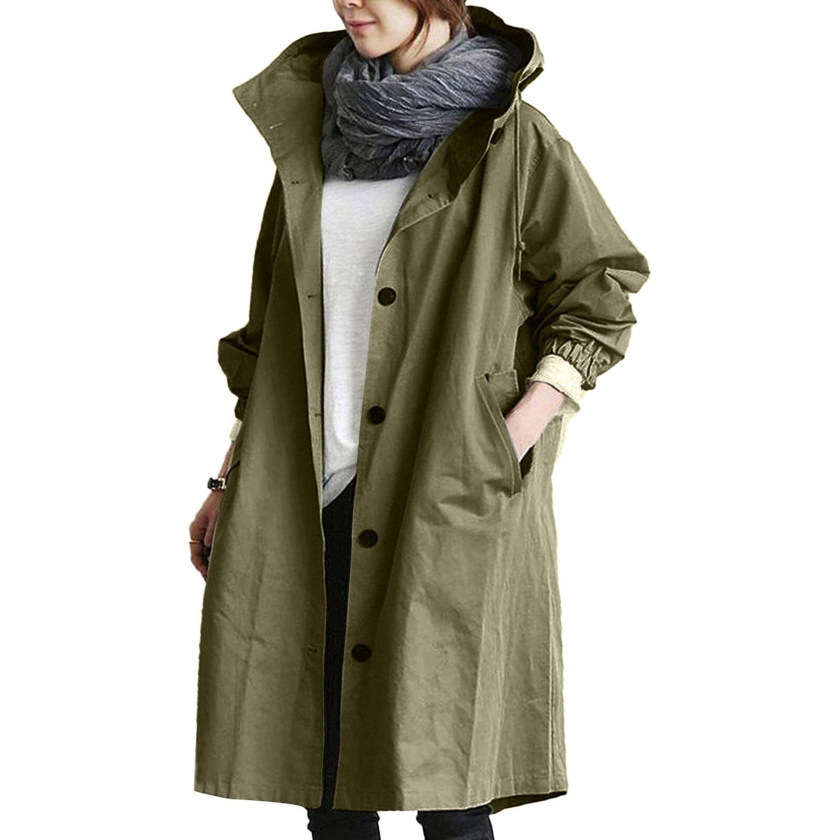 Lange Damenregenjacke Elise – Trendy Herbstjacke mit Kapuze