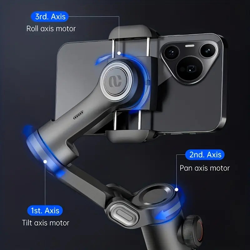 SmartPro Handheld Gimbal Stabilizer - Faltbarer Smartphone Video Vlog PTZ Stabilizer für iPhone, Android und Samsung