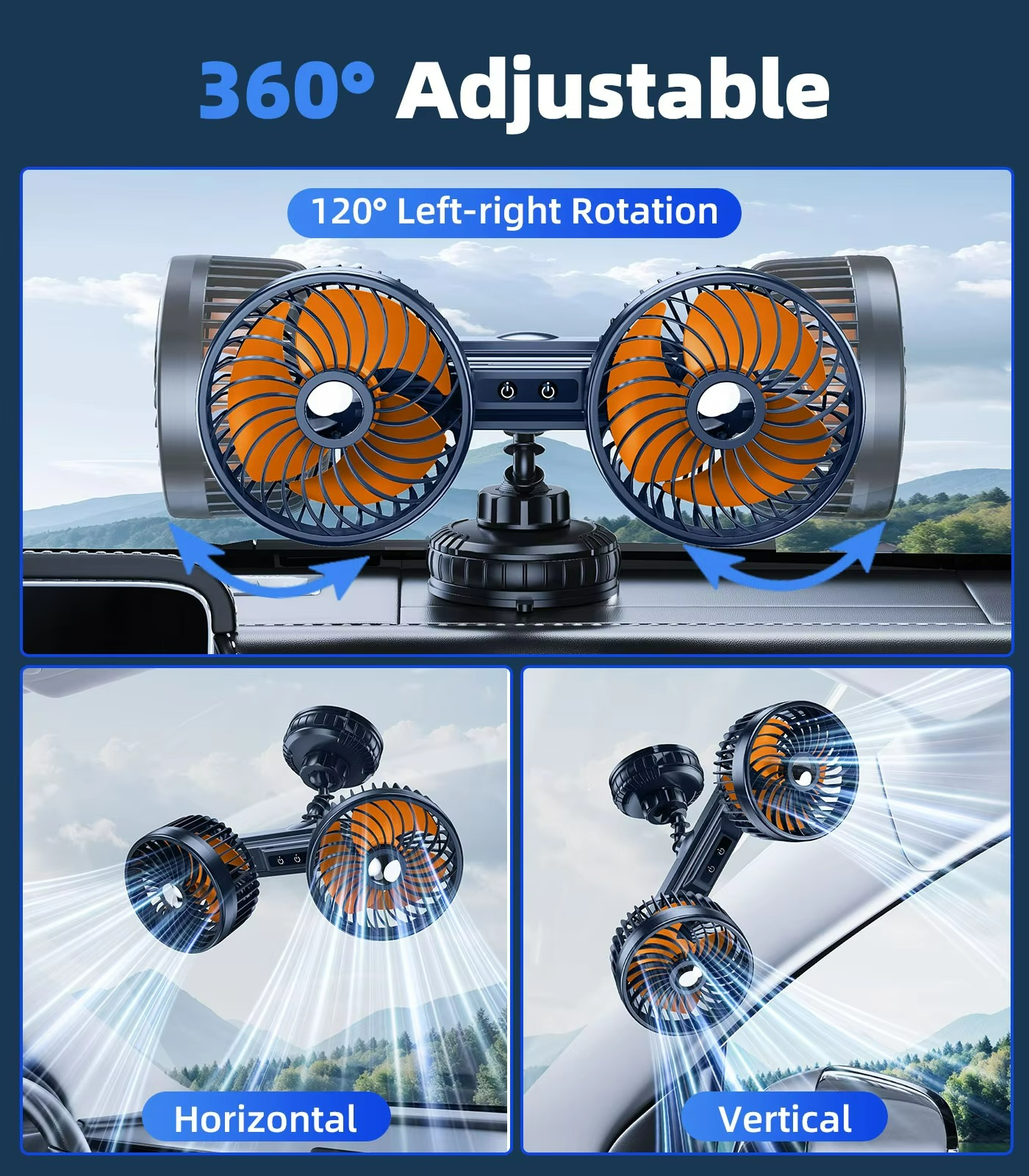 AeroBreeze Auto Ventilator | Drahtloser Ventilator mit 4000 mAh Akku und 3 Windgeschwindigkeiten