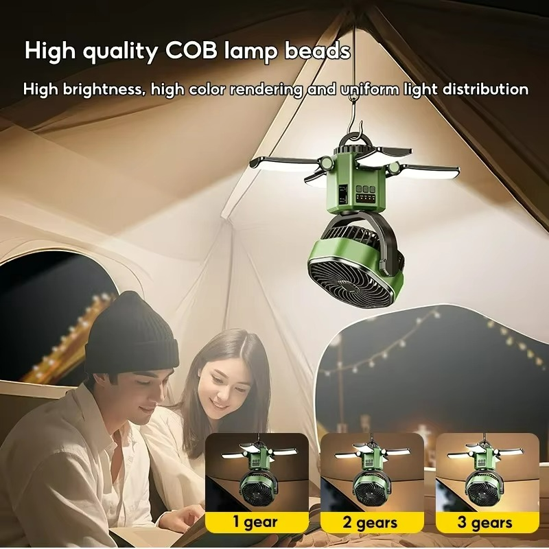 VenturoX Camping Ventilator | Tragbarer Ventilator mit 4 Geschwindigkeiten und LED-Beleuchtung
