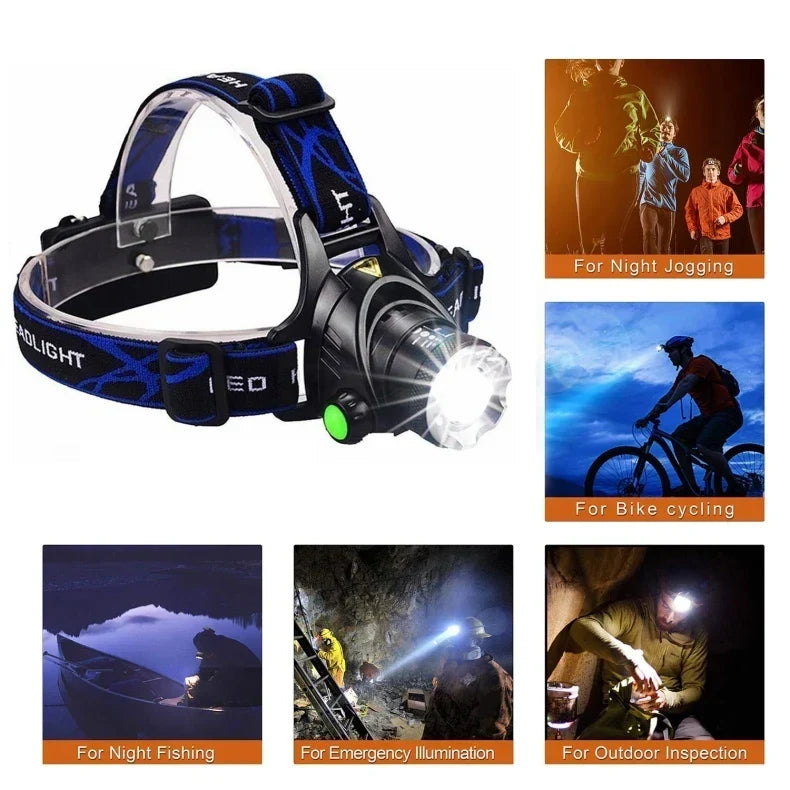 Wiederaufladbare Wasserdichte LED Stirnlampe mit Zoomfunktion für Outdoor