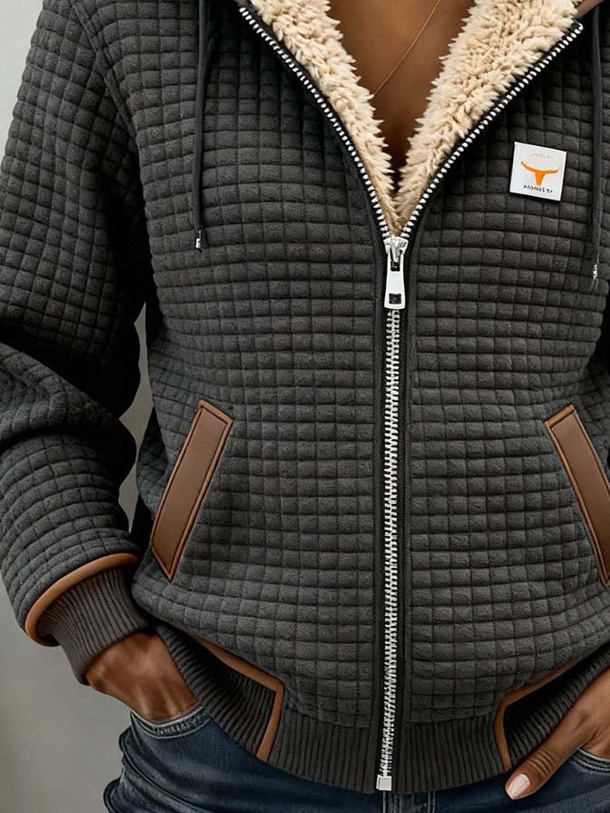 Damen Winterjacke mit Teddyfutter – Gepolsterte Fleecejacke mit Kapuze