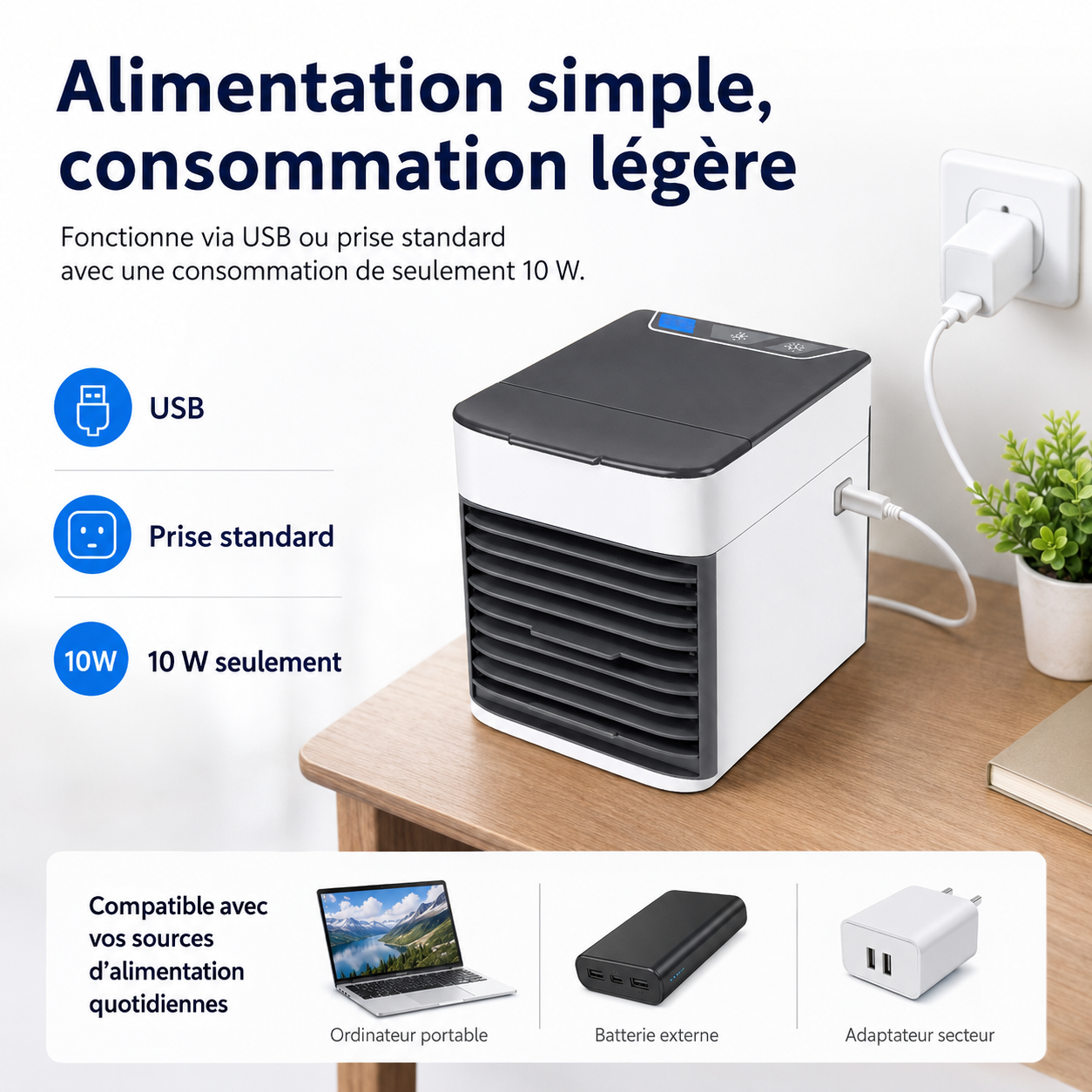 3-in-1 Luftkühler mit Ventilator, Luftbefeuchter und Luftreiniger – Tragbar, leise und mit LED-Nachtlicht