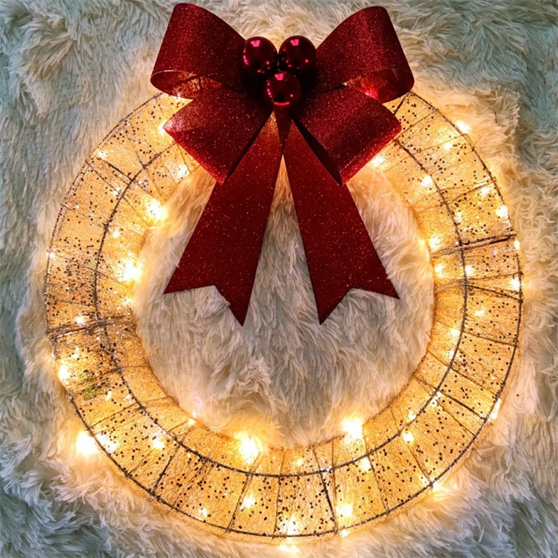 Beleuchteter Weihnachtskranz Luxus Gold-Grün 50cm – Handgefertigter Türkranz mit LED
