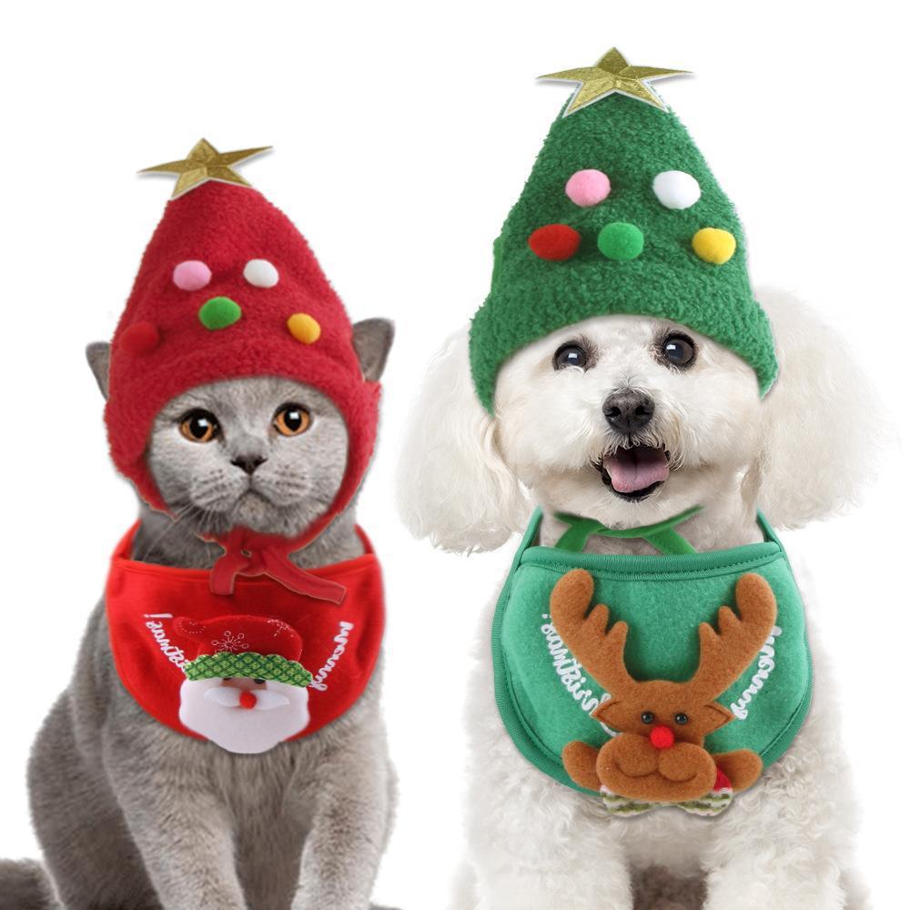 Weihnachts Haustierhut mit Pompon und Goldrand