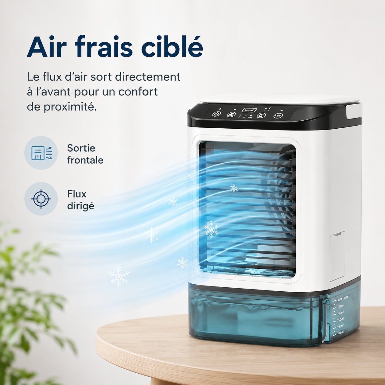 Tragbare Mini-Klimaanlage Wassergekühlt – USB-betrieben mit großem Reservoir