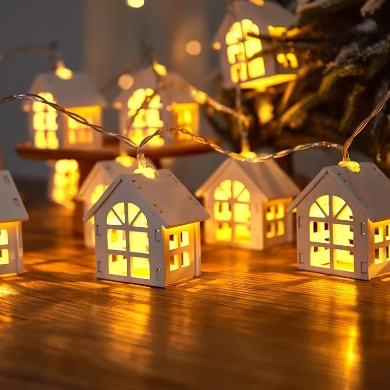 LED Weihnachtsbeleuchtung mit Mini-Häuschen – Dekorativer Lichtervorhang für Innenräume
