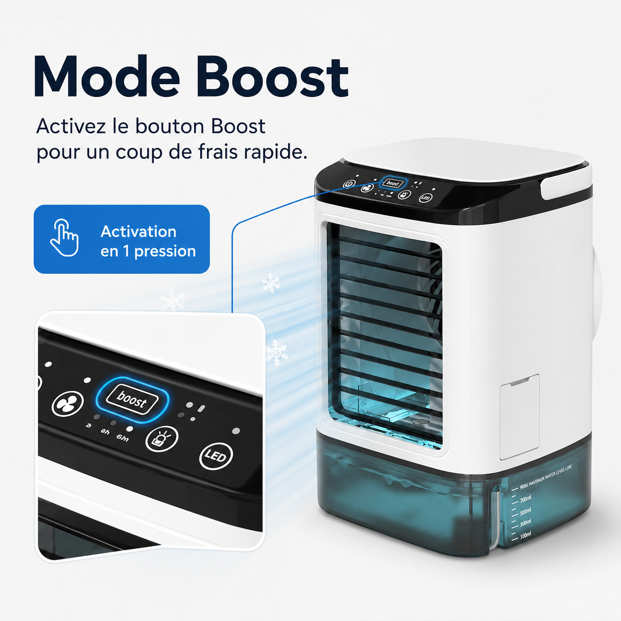 Tragbare Mini-Klimaanlage Wassergekühlt – USB-betrieben mit großem Reservoir
