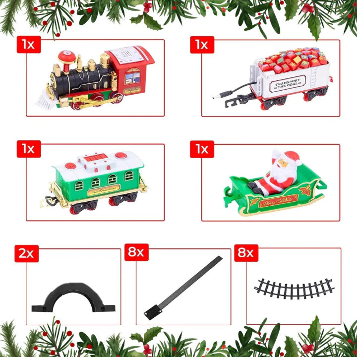 KerstExpress Baumzug – Fahrende Weihnachtsbahn mit Licht, Sound und Baumhalterung