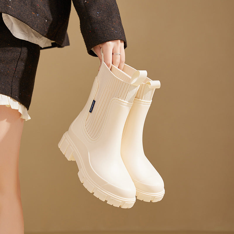 Wasserdichte Gummistiefel für Damen | Höhenverstellbares Plateau & Rutschfeste PVC-Sohle