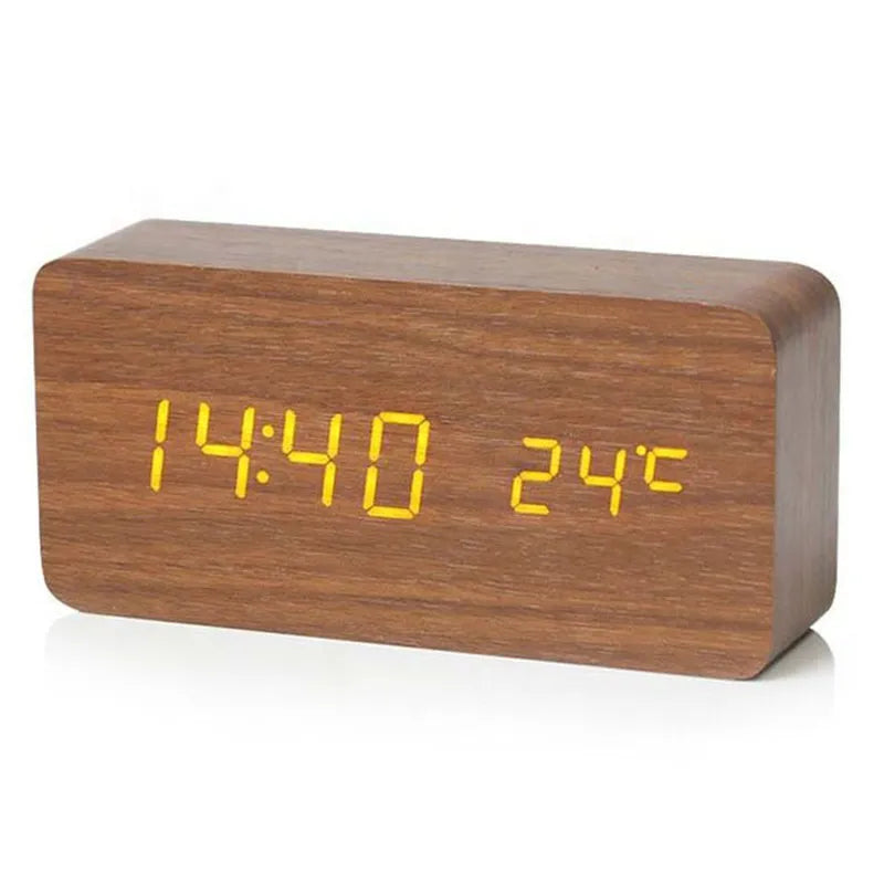 Holz LED Digitaler Wecker - Stilvoll mit Temperaturanzeige