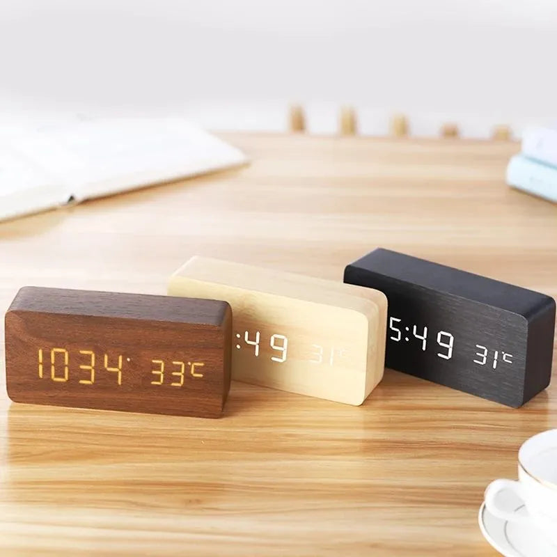 Holz LED Digitaler Wecker - Stilvoll mit Temperaturanzeige