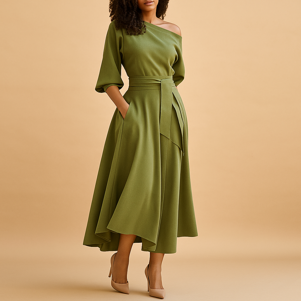 Sonnenstrahl Damenkleid mit Taillengürtel – Elegant und Komfortabel