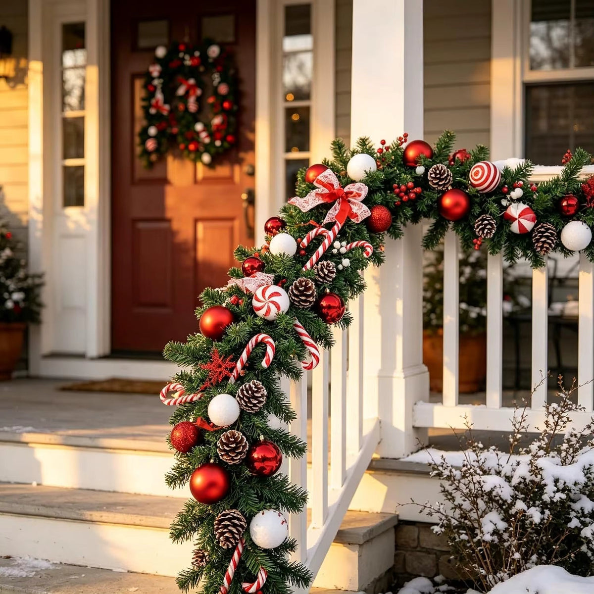 Schneebedeckte Weihnachtsgirlande mit Tannenzapfen und roten Beeren – Flexible Weihnachtsdekoration