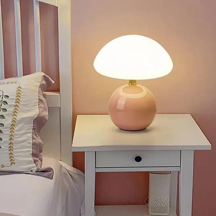 Crème Champignon Lampe - Französische Vintage Lampe