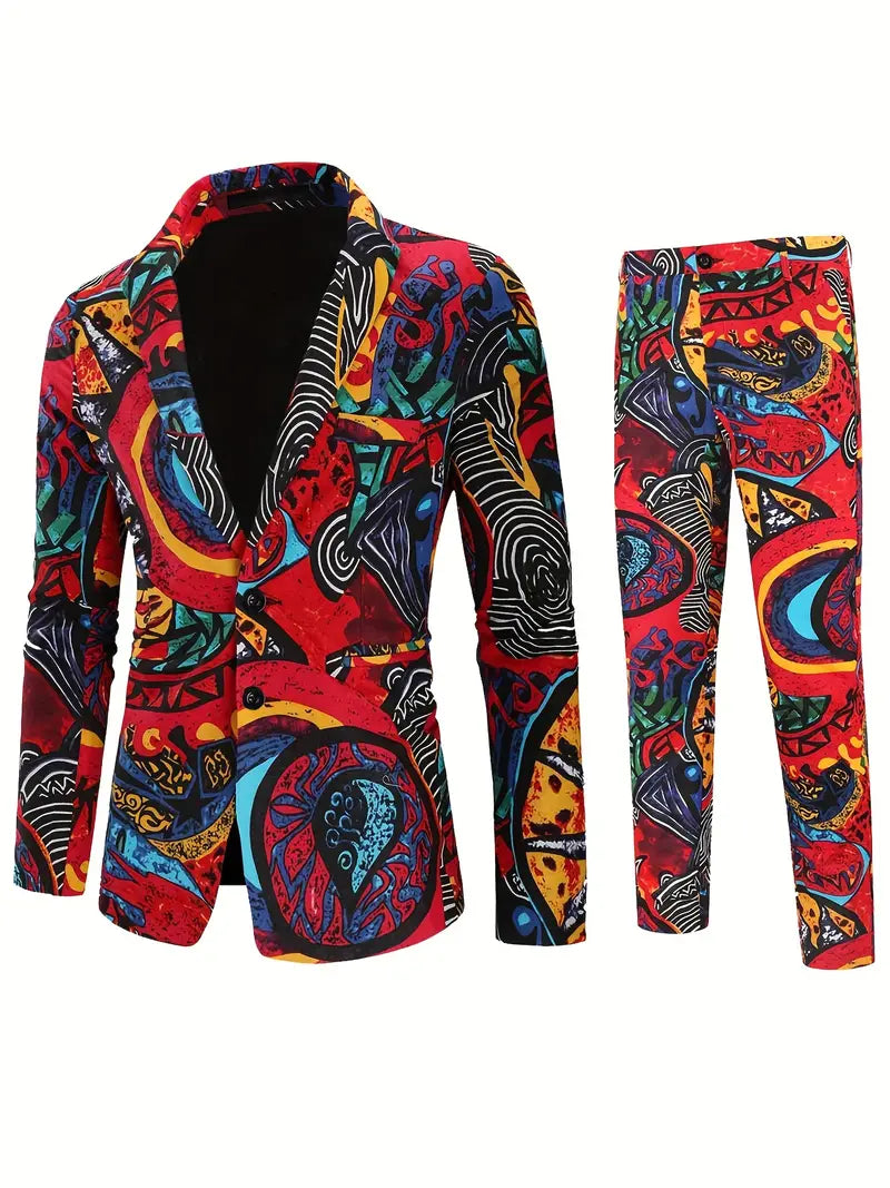 Karneval Bunt Herrenanzug - Slim Fit Zweiteiliges Kostüm mit Hose für Feste und Karneval