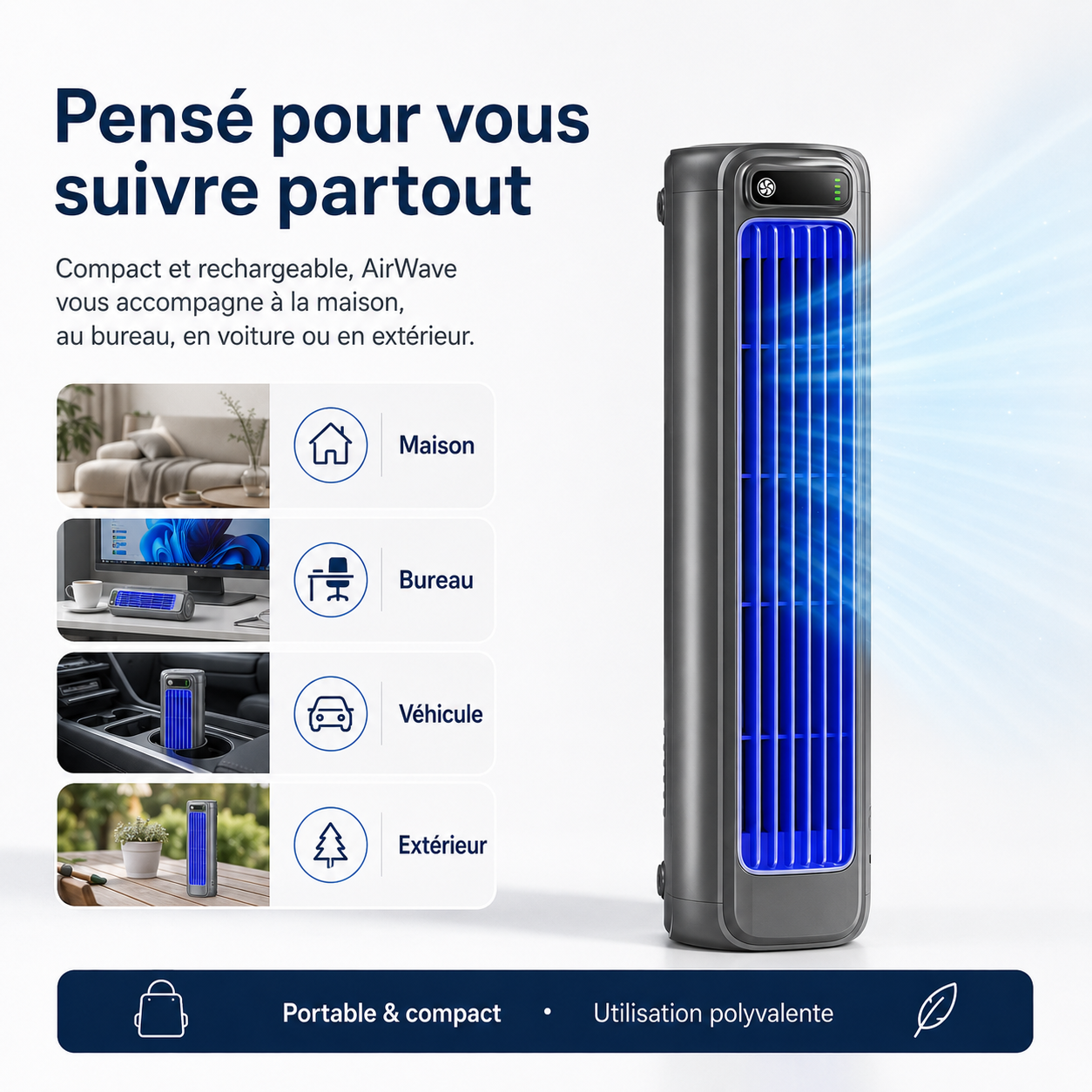 AirWave – Tragbare wiederaufladbare Klimaanlage mit 12 Stunden Akkulaufzeit