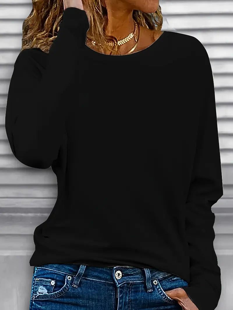 3-teiliges Set Casual T-Shirts mit langen Ärmeln, Rundhalsausschnitt, einfarbig, aus Polyester-Strick, Regular Fit, für Frühling und Herbst