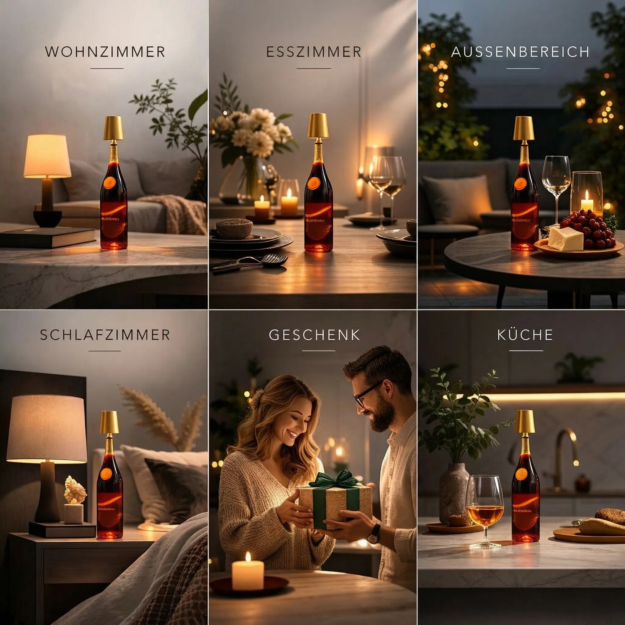 Flaschenlicht | Flasche als Tischlampe | Akku Tischlampe | Flaschenaufsatz | LumiFlasche