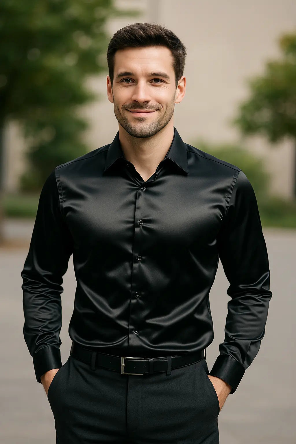 Herrenhemd SatinElegance – Luxuriöse Satin Slim Fit Bluse mit langen Ärmeln