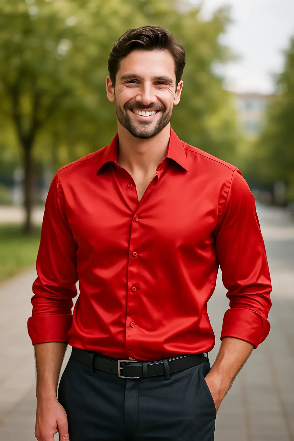 Herrenhemd SatinElegance – Luxuriöse Satin Slim Fit Bluse mit langen Ärmeln