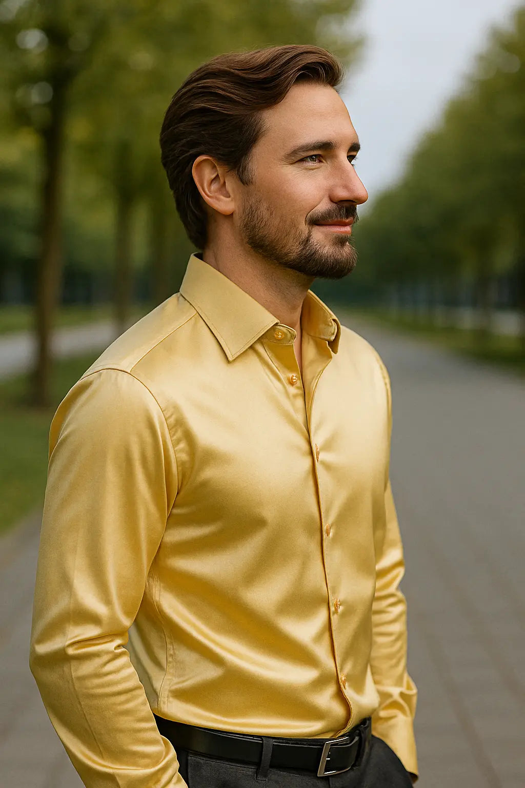 Herrenhemd SatinElegance – Luxuriöse Satin Slim Fit Bluse mit langen Ärmeln