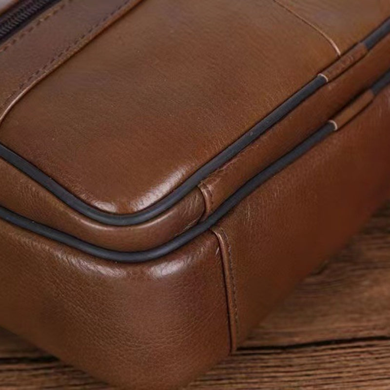 Leder Herren Umhängetasche – Geräumige Rindsledertasche mit Verstellbarem Riemen