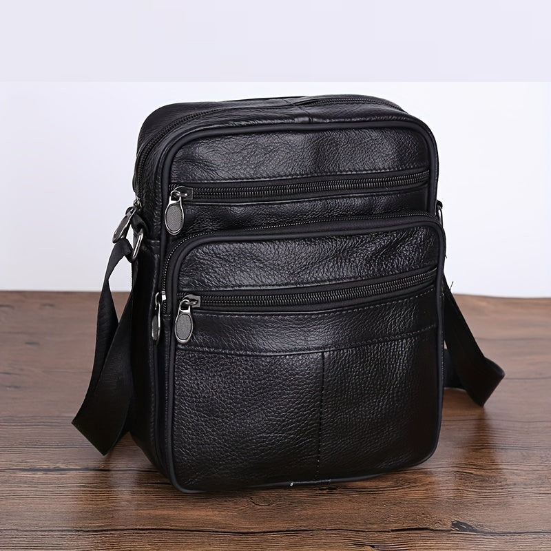 Leder Herren Umhängetasche – Geräumige Rindsledertasche mit Verstellbarem Riemen