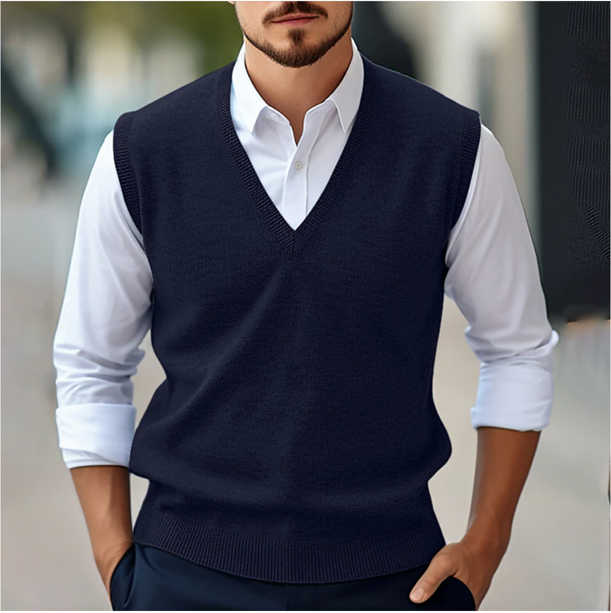 Herren Ärmellose Strickjacke KnitVibe – Weiche Textur, V-Ausschnitt und Komfort