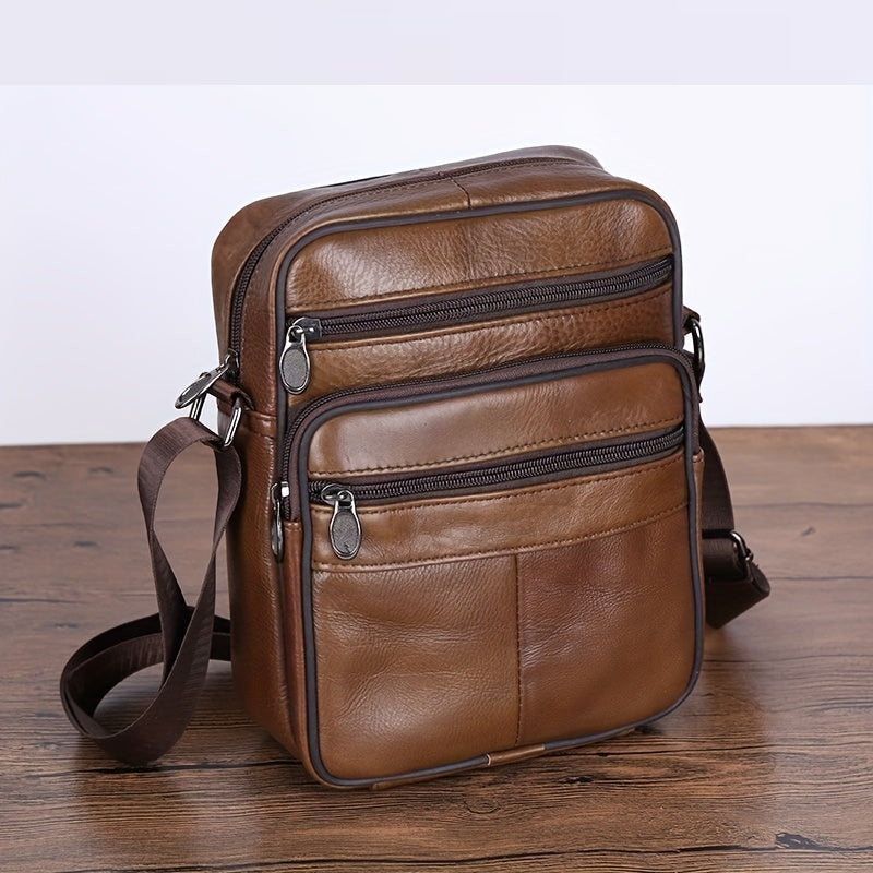 Leder Herren Umhängetasche – Geräumige Rindsledertasche mit Verstellbarem Riemen