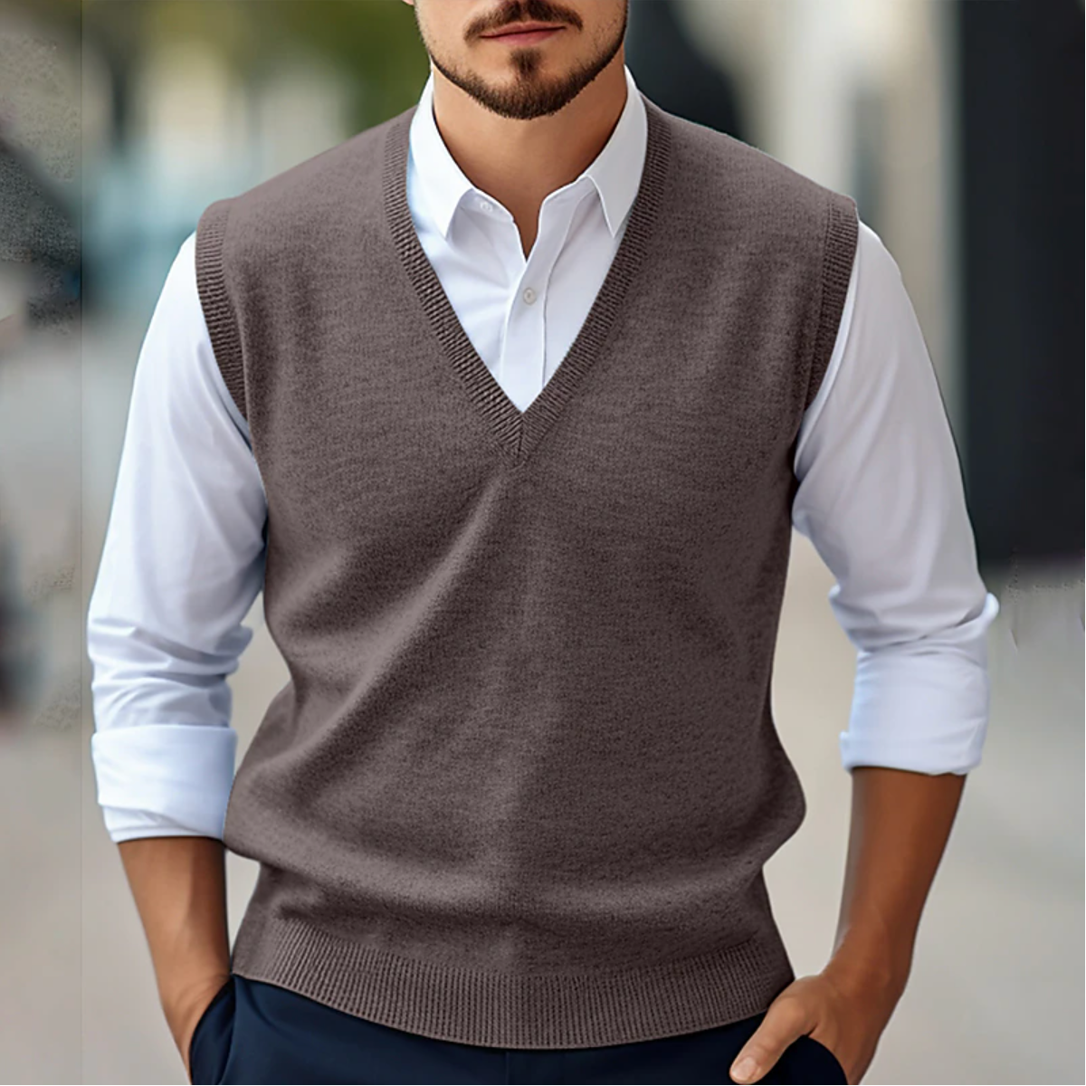 Herren Ärmellose Strickjacke KnitVibe – Weiche Textur, V-Ausschnitt und Komfort