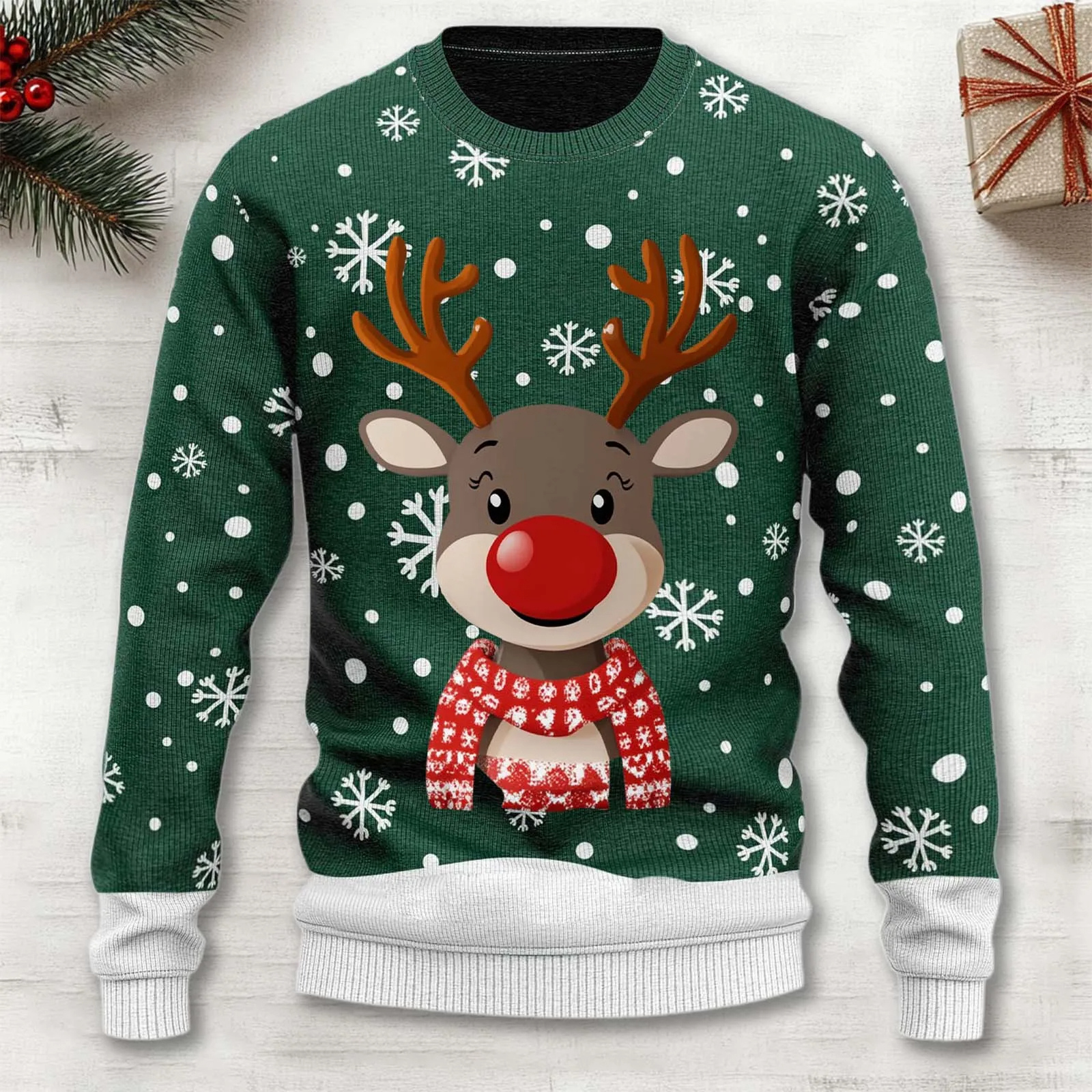 Herren Weihnachts Rentierpullover – Warmer Strickpullover mit Schneeflockenmuster