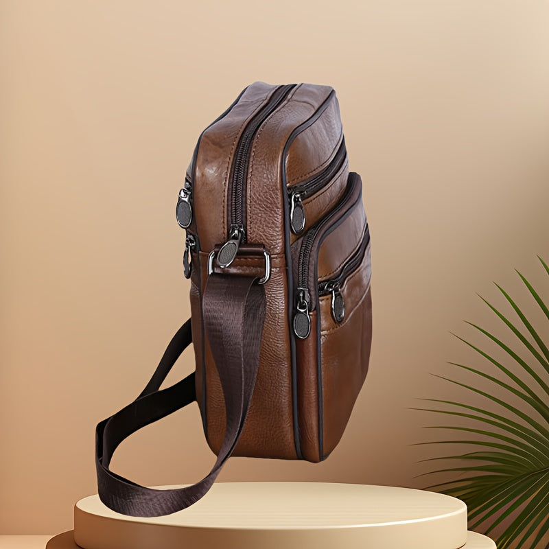 Leder Herren Umhängetasche – Geräumige Rindsledertasche mit Verstellbarem Riemen