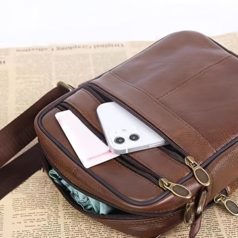 Leder Herren Umhängetasche – Geräumige Rindsledertasche mit Verstellbarem Riemen