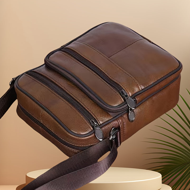 Leder Herren Umhängetasche – Geräumige Rindsledertasche mit Verstellbarem Riemen