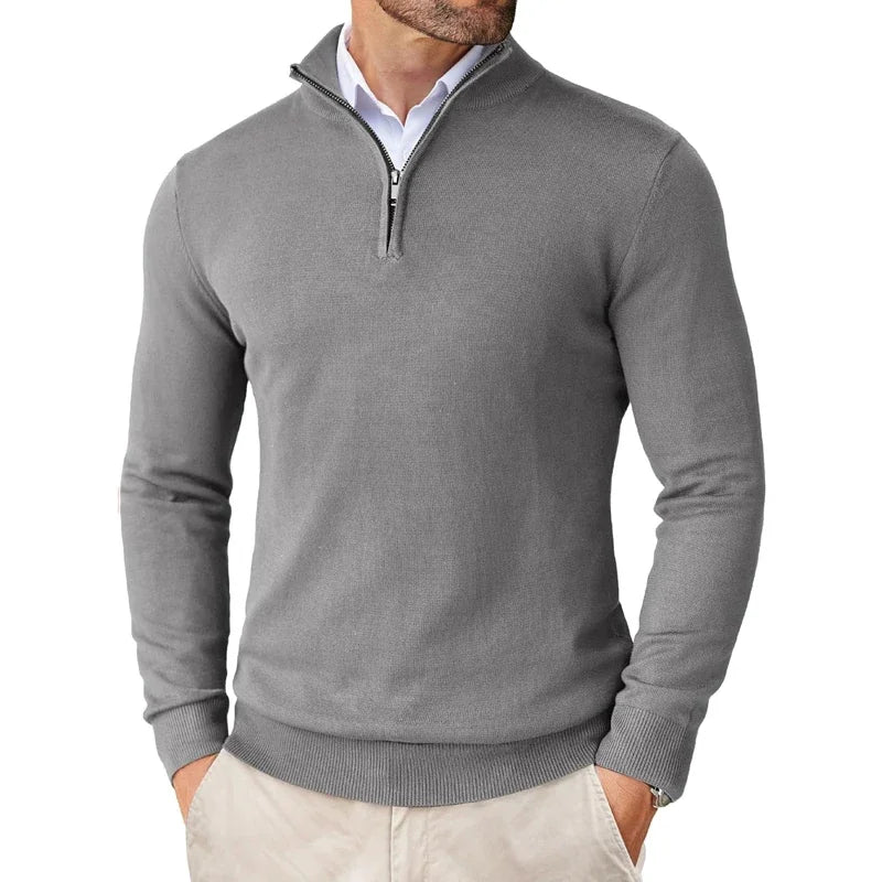 Herren HalfZip Komfortpullover aus weichem, feinem Strickstoff mit Stehkragen
