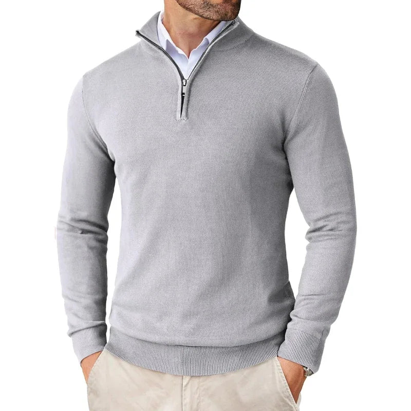 Herren HalfZip Komfortpullover aus weichem, feinem Strickstoff mit Stehkragen