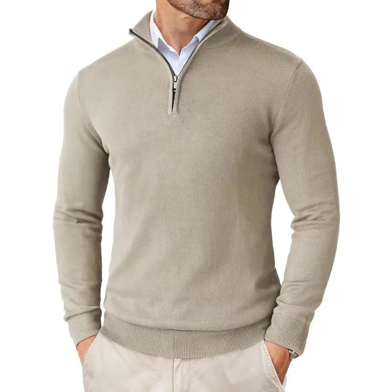 Herren HalfZip Komfortpullover aus weichem, feinem Strickstoff mit Stehkragen