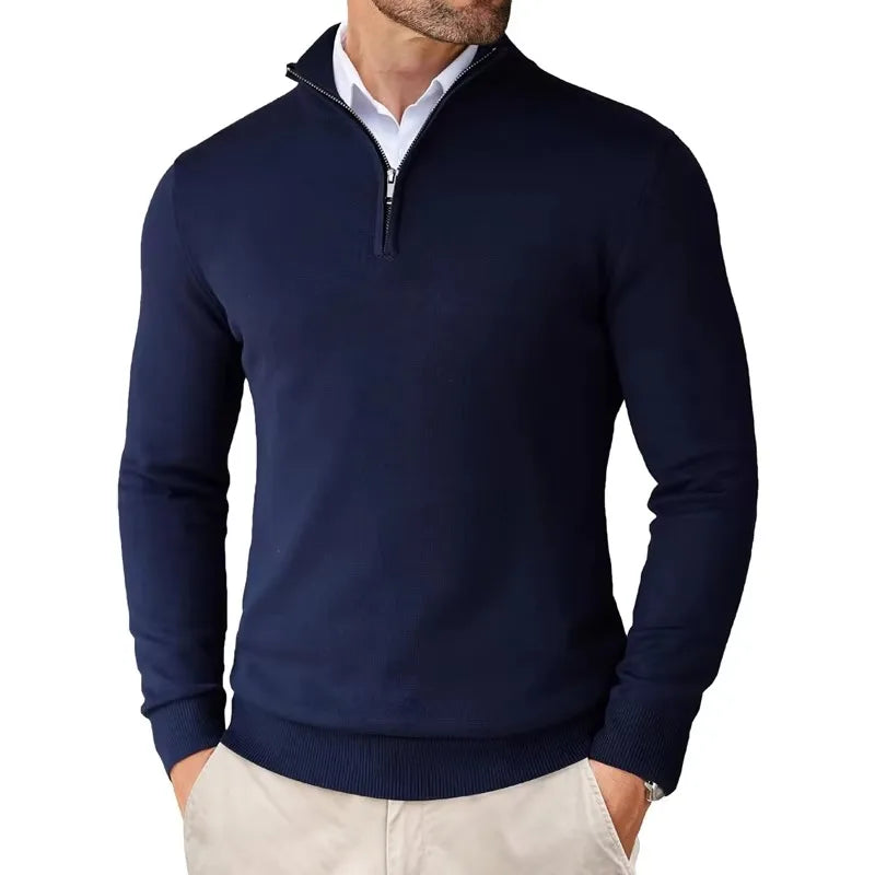 Herren HalfZip Komfortpullover aus weichem, feinem Strickstoff mit Stehkragen