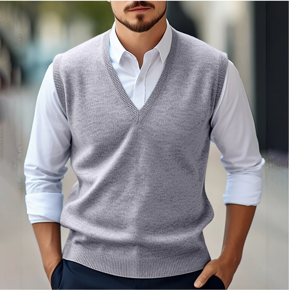 Herren Ärmellose Strickjacke KnitVibe – Weiche Textur, V-Ausschnitt und Komfort