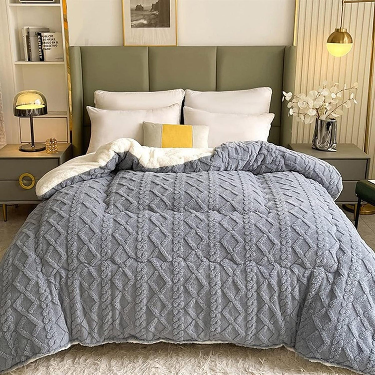 Sherpa-Fleece-Decke mit geometrischem Muster – Wendbare warme Plaid für Sofa und Bett