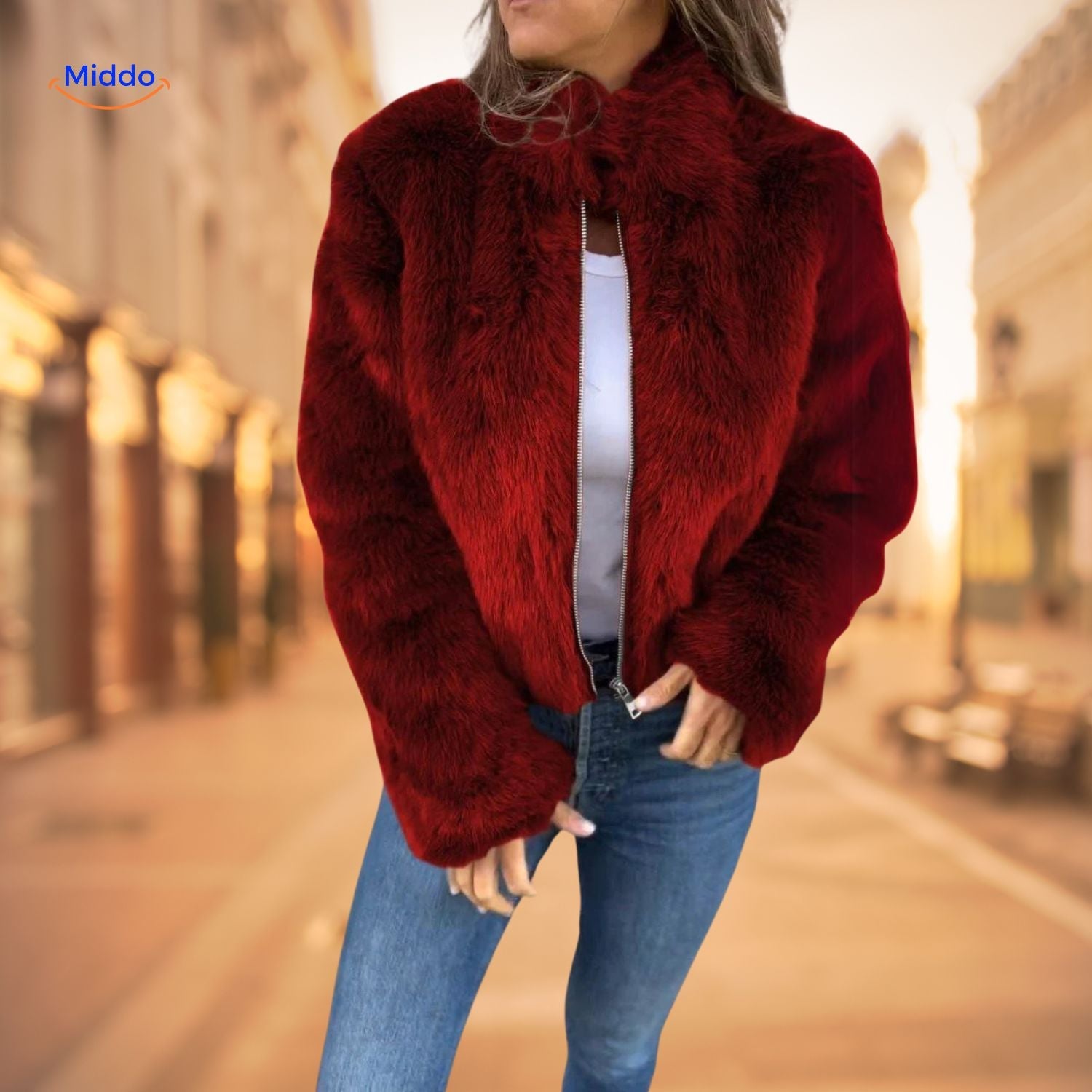 FurLux Elegante Jacke | Stilvoller Kunstpelz mit hohem Kragen für jeden Anlass