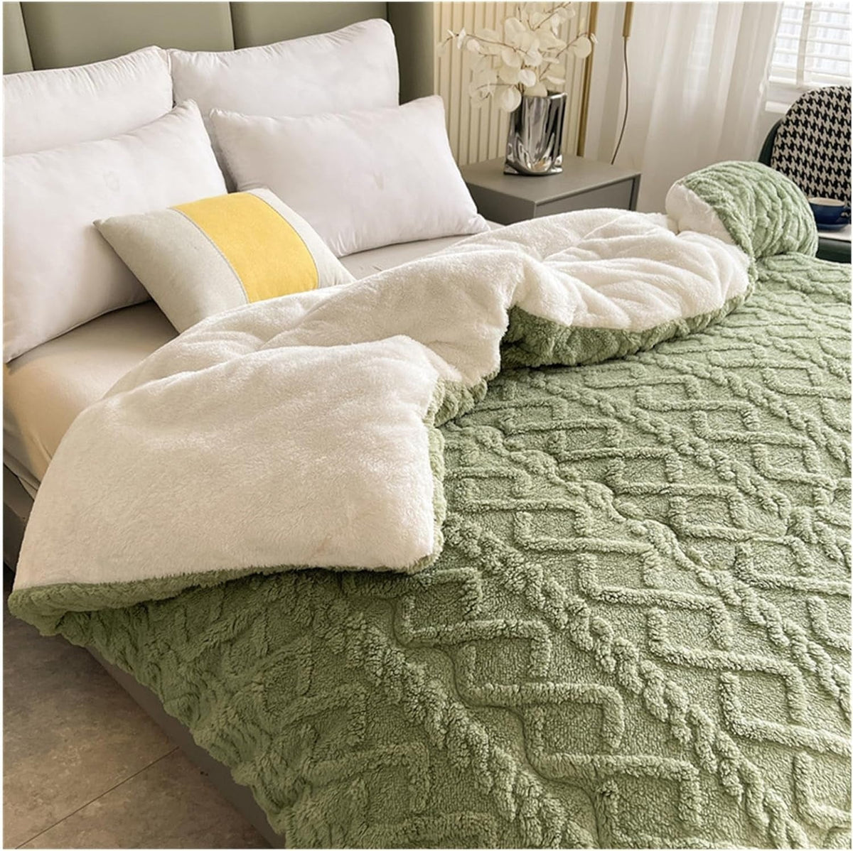 Sherpa-Fleece-Decke mit geometrischem Muster – Wendbare warme Plaid für Sofa und Bett