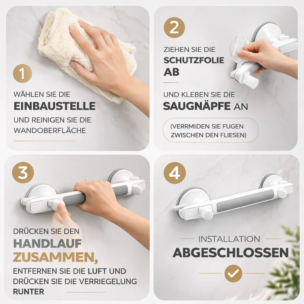 Haltegriff für Dusche, Bad oder Toilette | Saugnapfgriff für Senioren ohne Bohren | SeniGrip