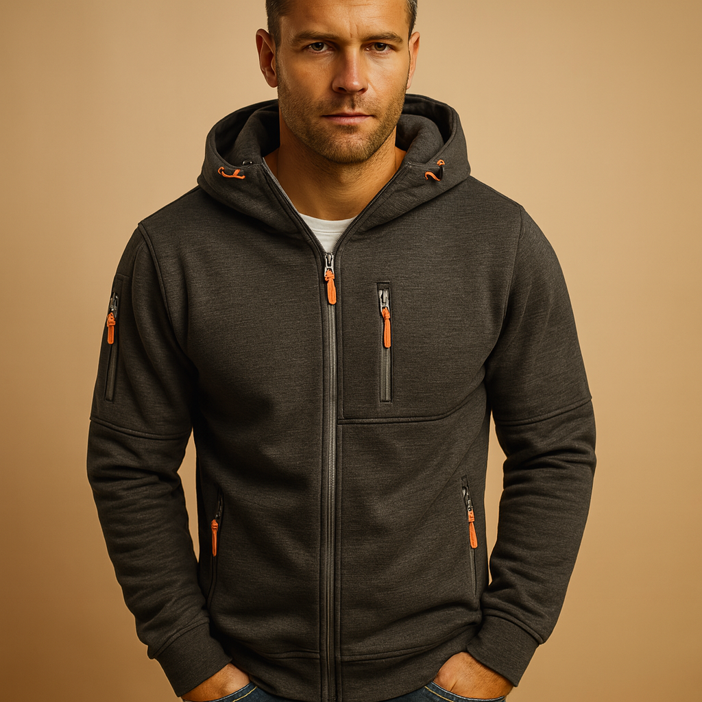 Herren Hoodie mit Reißverschluss und Kapuze – Bequemes Bram Design