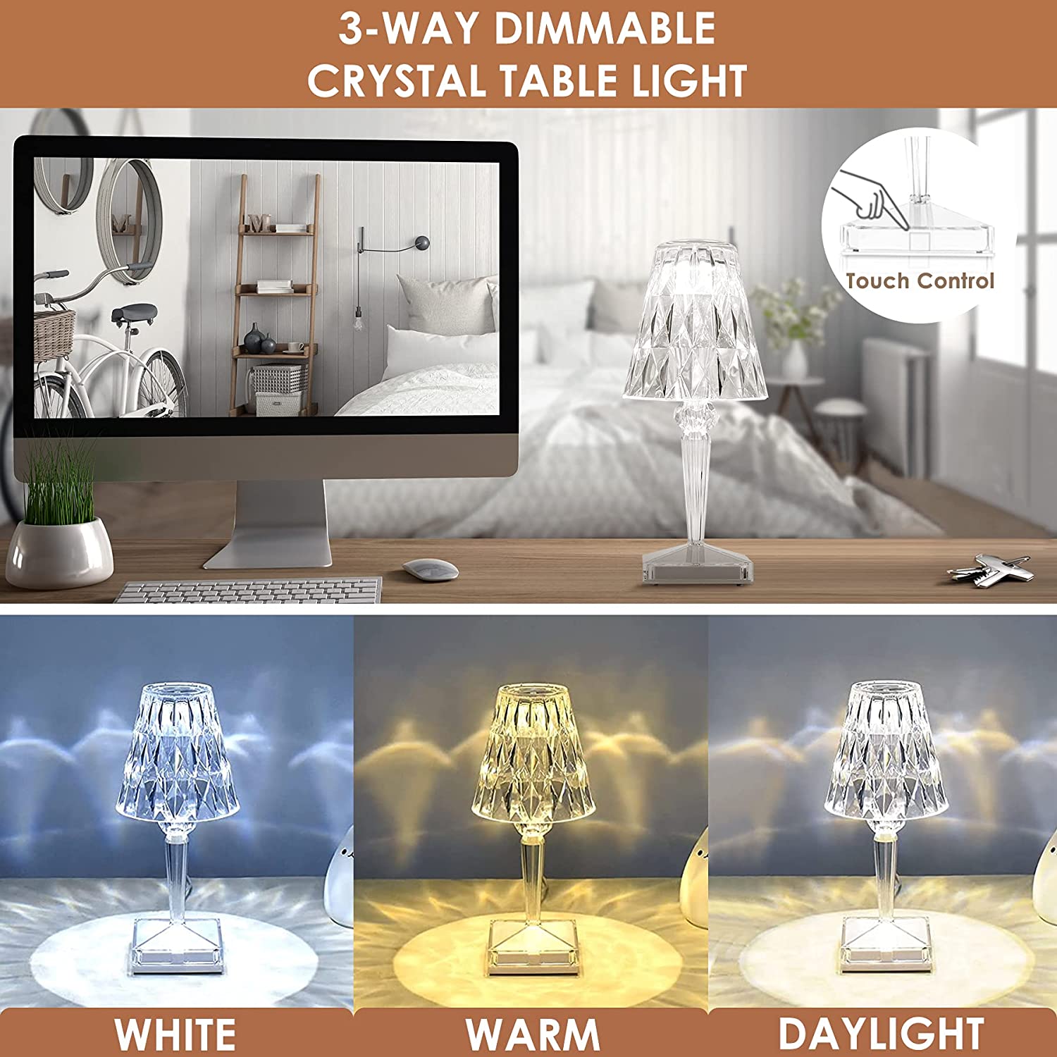 Frendorf | LED Kristall Tischlampe | Elegantes Diamant Design
