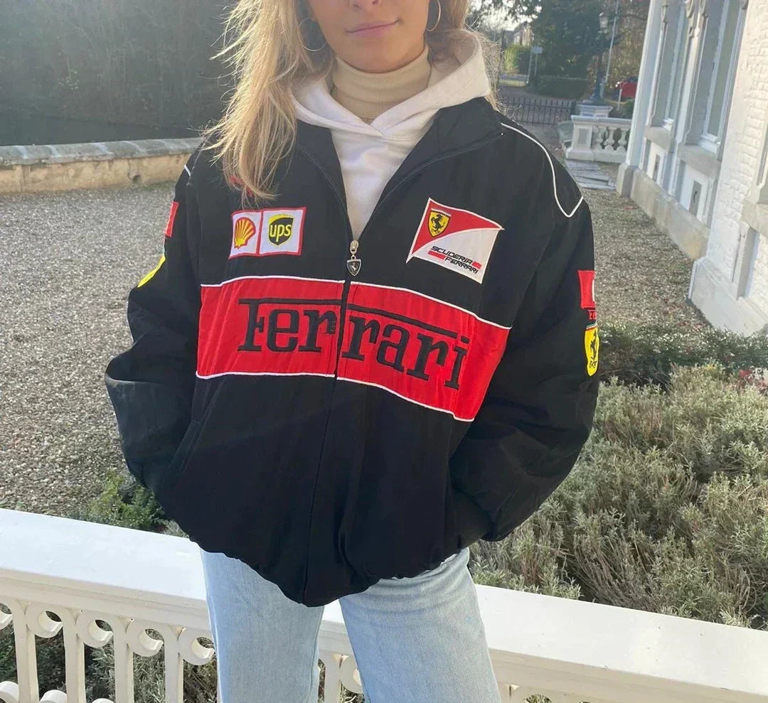 Vintage Ferrari Racer Jack mit Sportlichem Stil und Nachhaltigen Materialien Unisex