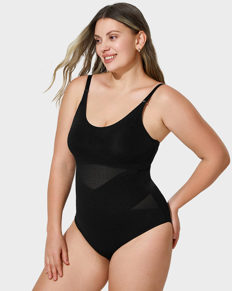 LuxeForm Criss-Cross Mesh Bodysuit | Sculpturales Design für eine perfekte Silhouette